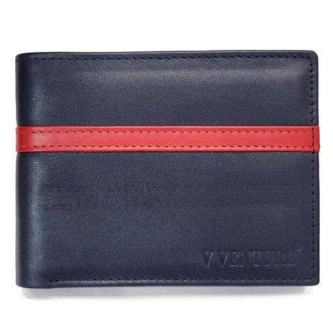 V VENTURE Baggio Stripe Leather Wallet – Bifold with Flip ID Window