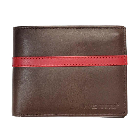 V VENTURE Baggio Stripe Leather Wallet – Bifold with Flip ID Window