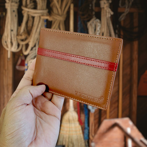 V VENTURE Baggio Stripe Leather Wallet – Bifold with Flip ID Window