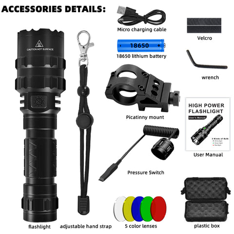 V VENTURE FL1102 Tactical Flashlight 1600 Lumen  Black LED Weapon Light with Picatinny Flashlight Mount and Pressure Switch Included