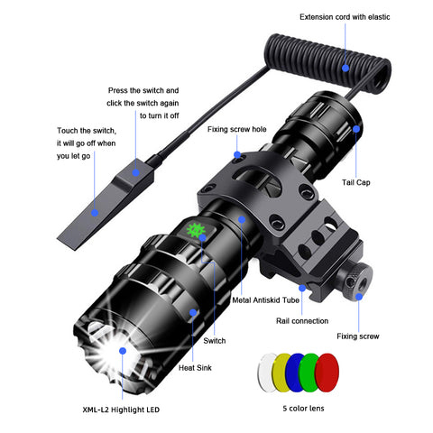 V VENTURE FL1102 Tactical Flashlight 1600 Lumen  Black LED Weapon Light with Picatinny Flashlight Mount and Pressure Switch Included