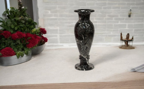 4” X 12” Andrei Black Stone/Marble Flower Vase, For Office and Home Decor