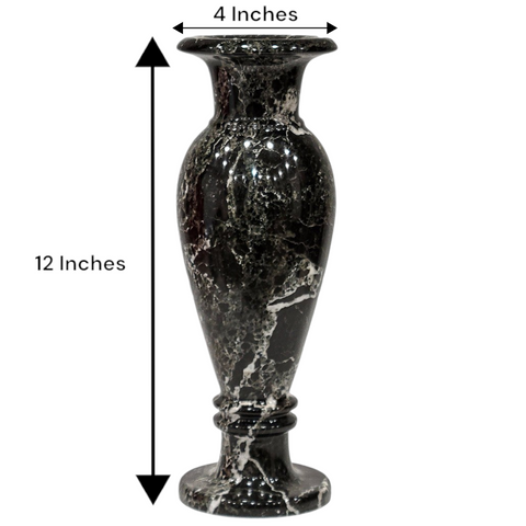 4” X 12” Andrei Black Stone/Marble Flower Vase, For Office and Home Decor