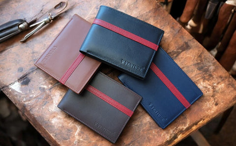 V VENTURE Baggio Stripe Leather Wallet – Bifold with Flip ID Window