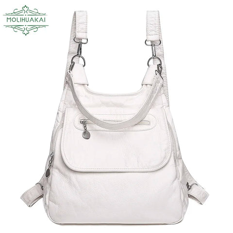 Multifunctional Backpacks Soft Washed PU Leather Shoulder Bags