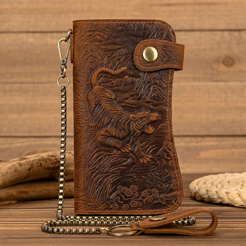 Luufan Men's genuine leather wallet chain Snap bifold