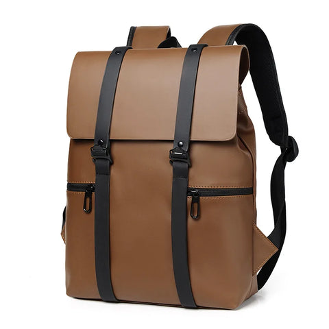 Vintage Waterproof Backpacks Men PU Leather Travel Backpack Large