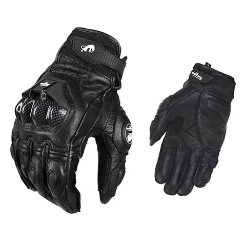 Motorcycle Gloves Black Racing Genuine Leather