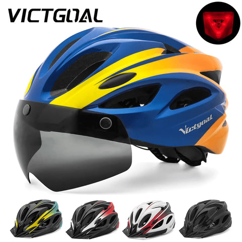 VICTGOAL Bicycle Helmet For Men Taillight Magnetic Goggles UV400 Lens Sun Visor Cycling Helmets MTB Electric Scooter Bike Safety