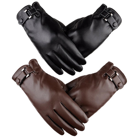 1 pair Winter Leather Gloves Full Finger Motorcycle Driving Warm Touch Screen