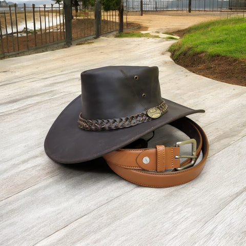 Sheriff Cowboy Leather Hat -  Western for Men,  Women Black Brown.  Made in Pakistan